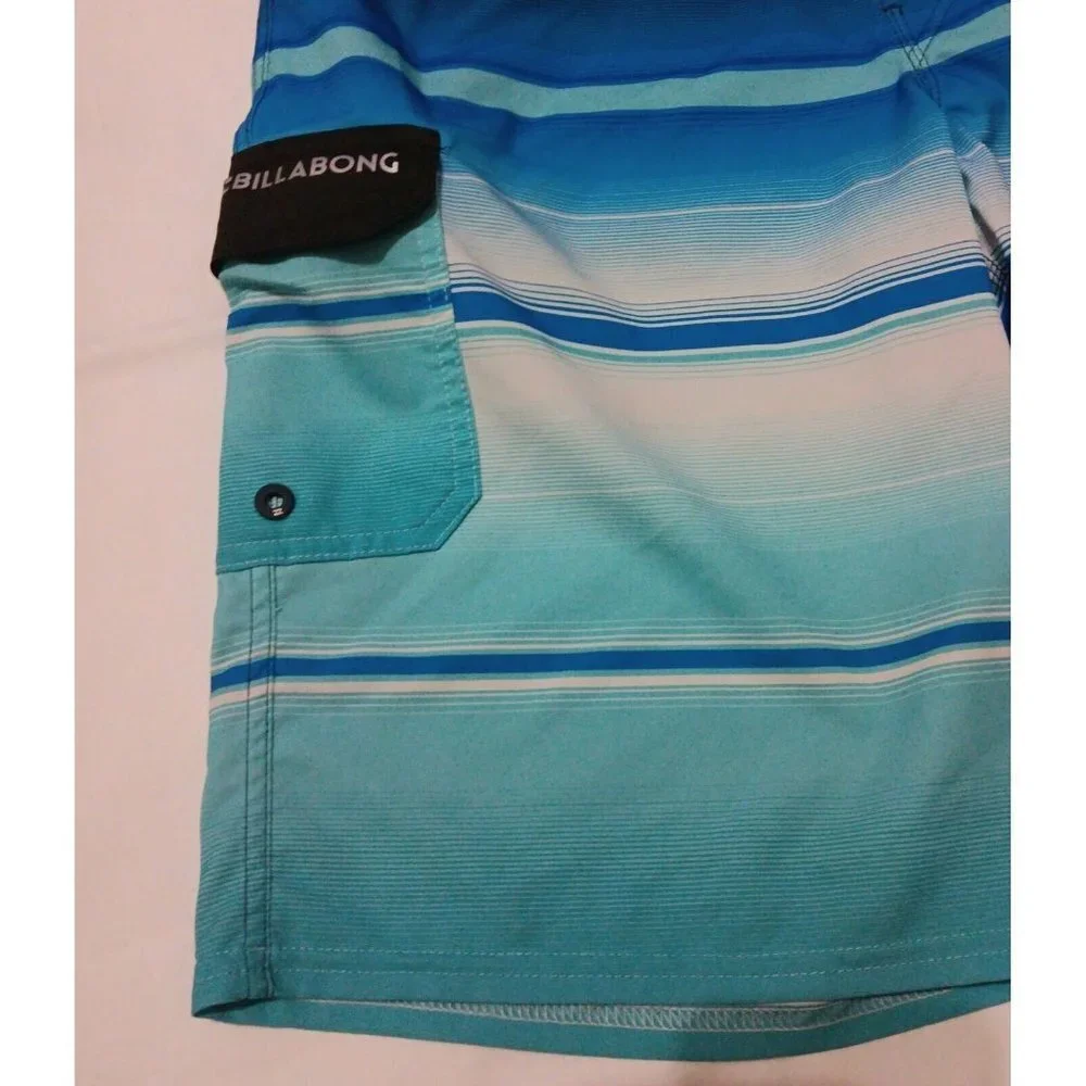 BILLABONG Platinum X All Day Board Shorts 31 Blue Black Striped Stretch Pocket